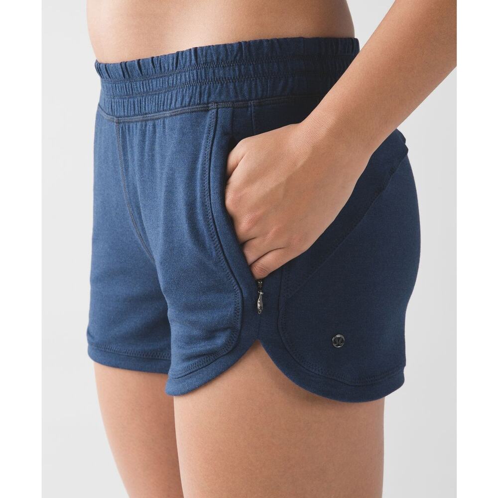 Lululemon Take Ten Shorts Zip Pocket French Terry Lounge Navy Blue Women's Sz. 4